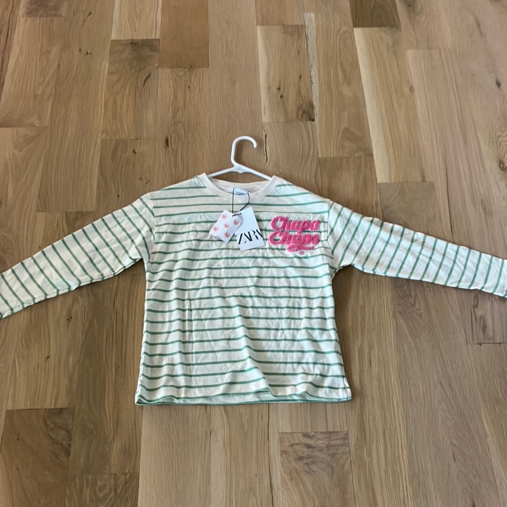 Zara, chubby chups  and green and white striped shirt, size 9 NWT!